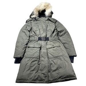 Triple F.A.T. Goose Coat Womens Large Green Down Parka Fur Hood Belted Winter